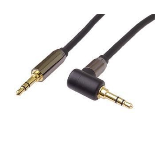 PremiumCord HQ stíněný kabel stereo Jack 3.5mm - Jack 3.5mm zahnutý 90°, 5m