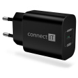 CONNECT IT Voyager2 nabíjecí adaptér 1×USB-C, 25W PD, černá