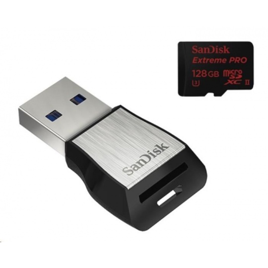 Sandisk MIcroSDXC karta 128GB Extreme PRO (275MB/s, Class 10 UHS-II U3) + USB 3.0 čtečka