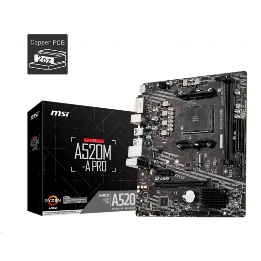 MSI MB Sc AM4 A520M-A PRO, AMD A520, 2xDDR4, m-ATX