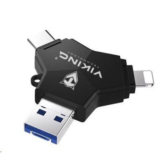 Viking USB Flash disk 3.0 4v1 s koncovkou Lightning/Micro USB/USB/USB-C, 128 GB, černá